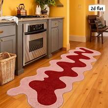 1pc Asymmetrical Wavy Long Strip Rug, Pink Contrast Abstract Curved Design, Modern Ins Art Style, Unique Shape With Distinctive Look, Hand-Cut With 1-5cm Error, Photogenic Decorative Rug, Rug, Long Strip Rug, Mat, Home Decor, Area Rug, Living Room Rug, Room Decor, Washable Rug - Multicolor - View 4