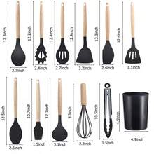 LÈRFM [MXBTG]1 set Conjunto de 12 piezas de utensilios de cocina en silicona, juego de utensilios antiadherentes resistentes a altas temperaturas, con asas de madera, herramientas domésticas universales para cocina,Conjunto de utensilios de cocina + pared de almacenamiento para cocina - Blanco - Ver 7