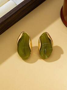 1 Pair Vintage Asymmetrical Teardrop Stud Earrings, Versatile Ear Jewelry For Women's Daily Commute, Holiday And Party - Yellow Gold - View 6