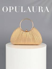 OpulAura 女款金屬色奢華晚宴包，高端派對手拿包，低調奢華，亮片晚宴包，禮服包，適合搭配舞會、派對、婚禮、新娘、伴娘、生日禮服，手持晚宴包，手拿包 - 金色 - 查看 1