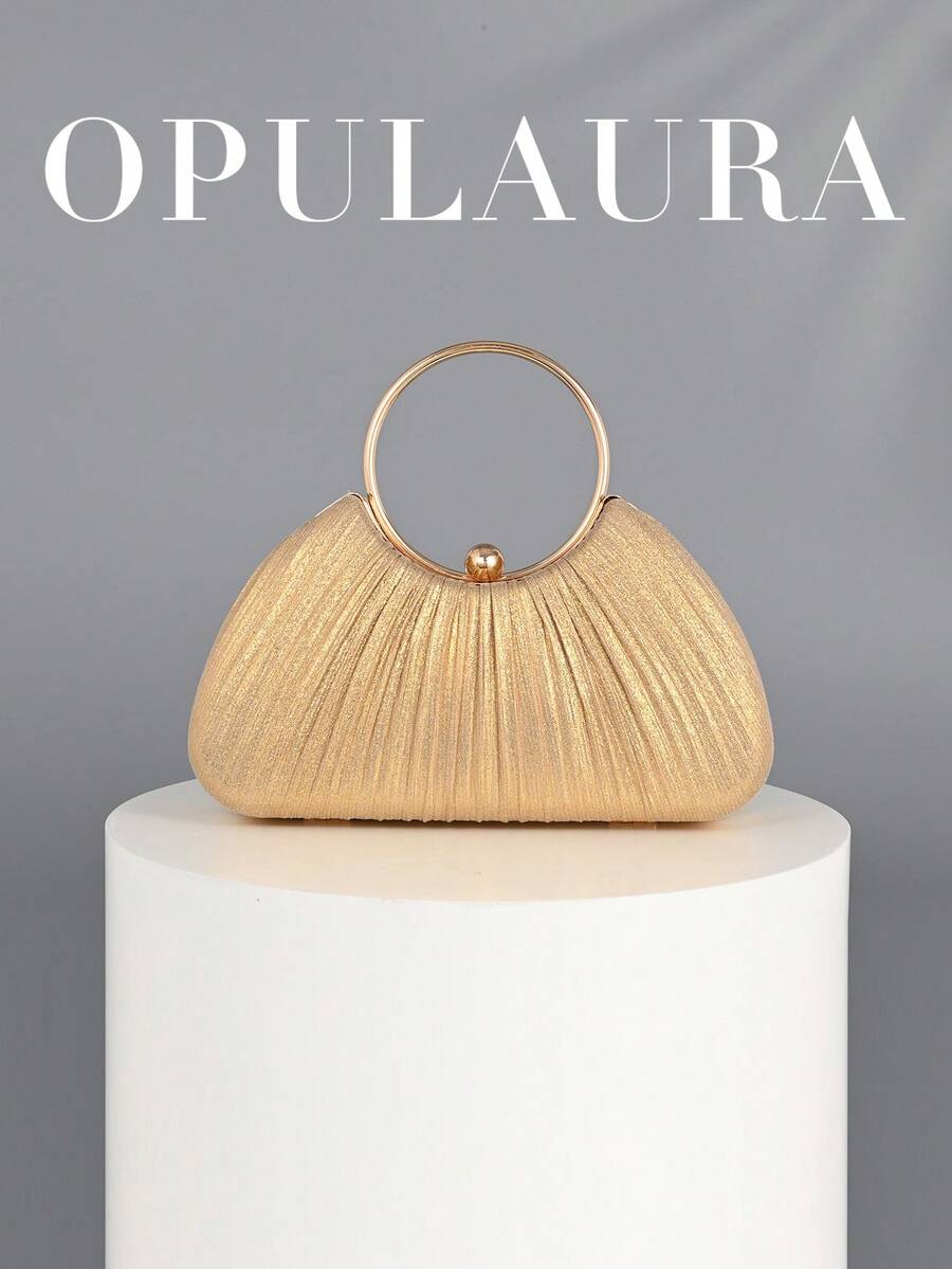 OpulAura 女款金屬色奢華晚宴包,高端派對手拿包,低調奢華,亮片晚宴包,禮服包,適合搭配舞會、派對、婚禮、新娘、伴娘、生日禮服,手持晚宴包,手拿包 - 金色 - 查看 1