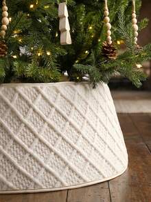 1pc Knitted Christmas Tree Collar - Knitted Diamond Pattern Tree Skirt/Adjustable Artificial Tree Base Cover; 3D Christmas Tree Base Skirt, For Christmas Tree Decoration; Perfect For Christmas And Winter Theme Party Decor - one-size - View 5