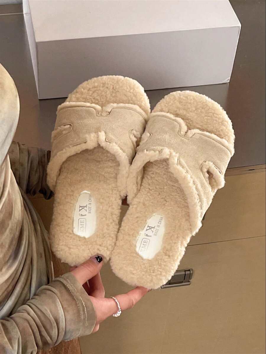 Women's New Winter Fuzzy Slippers, Outdoor Wear, Autumn New Fairy Style Slip-On Sandals, Spring/Autumn Indoor Home Office Beige Slippers - Beige - View 1