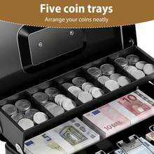 Lockable Cash Box With 2 Keys, Galvanised Steel Money Box, 5 Coin Compartments & 4 Banknote Holders, Portable Secure Money Storage Box For Business Market Household, Black - Cash Box - View 5
