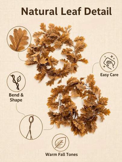2/1pc Artificial Autumn Maple Vine, Artificial Chrysanthemum Leaf Brown Wreath, Suitable For Halloween Decoration, Indoor/Outdoor Wedding Decoration, Thanksgiving Party Decoration, Autumn/Winter Season Decoration, Garden Decoration, Outdoor Artificial Plants, Suitable For Pipes, Peeling Walls, New Home Decoration