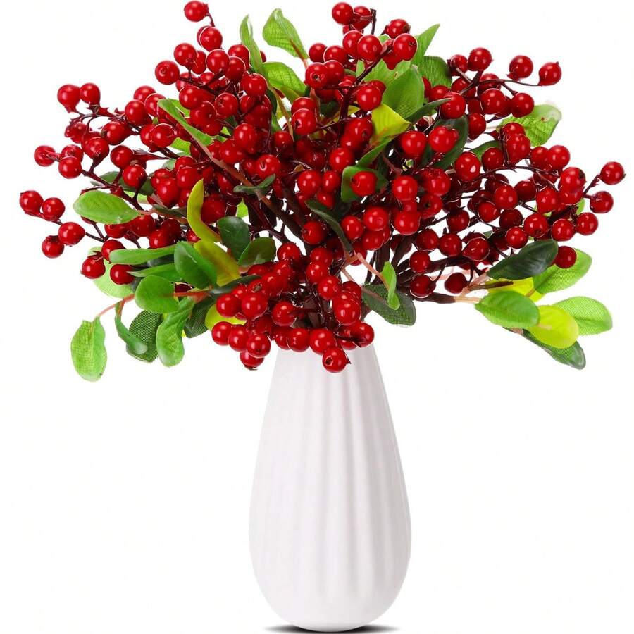 3PCS Red Berry Christmas Tree Branches, Christmas Tree Decoration, DIY Christmas Decoration, Wedding Winter Home Decoration, Fake Plants, Autumn Decoration, Bedroom Decoration, Christmas Decoration - Red - View 1