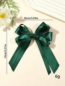 2pcs Green Ribbon Bow Hair Clips, Green Satin Ribbon Hair Accessories, Suitable For Daily Wear And Outings, Perfect Gift Choice - Green - View 4