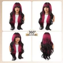 28 Inch Women's Cosplay Wig With Bangs - Black And White Ombre, Long And Loose Curly Hair, Heat Resistant Synthetic Fiber Wig, Easy To Style, Suitable For Cosplay, Party, And Daily Wear, Halloween - Multicolor - View 10