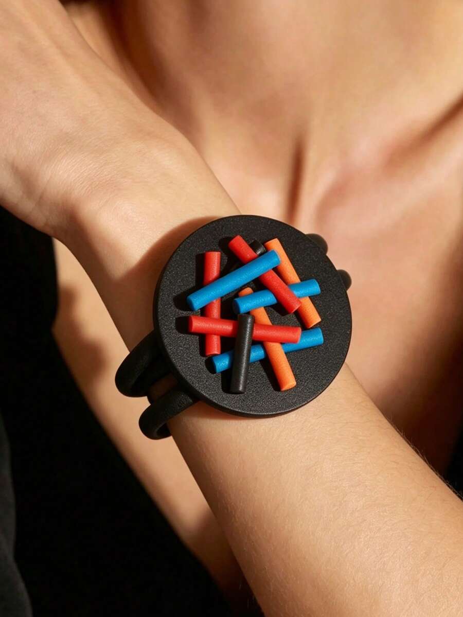 MARLIWOO 1pc Niche Modern Style Colorful Exaggerated Party Bracelet, Vintage Gothic EMO Contrast Color Bracelet - Black - View 1