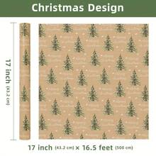 1 Roll Christmas Wrapping Paper, Brown Background With Christmas Tree And Snowflake Pattern, Suitable For Christmas Gifts, Holiday Celebrations, Party Decorations And Gift Wrapping - Size 43cm X 500cm (17in X 16.4ft) - A - View 3