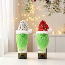 The Grinch Dekorasi Meja Makan Hotel dengan Penutup Botol Anggur Motif Jenggot Hijau Natal - MultiWarna - View 4