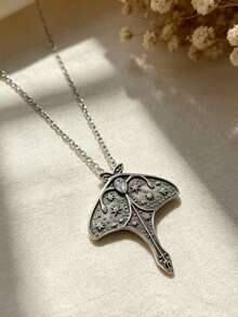 1pc Vintage Bohemian Style Remote Whale Design Pendant Necklace, Suitable For Women's Daily, Party, Travel Wear Jewelry Gift - Silver - View 3