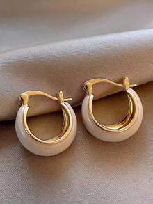 1 Pair Vintage Hong Kong Style U-Shaped Oil Drop Earrings, Elegant Personalized Cold Style Ear Clips With 3D Design, Suitable For Women's Daily, Holiday And Vacation Wear - White - View 2
