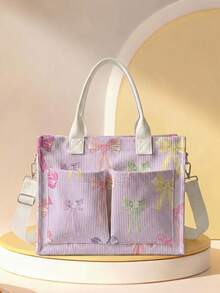 1pc Children's Tote Bag, Multi-Scenario Versatile, Extra Large Capacity, Ultra Lightweight & Portable, Versatile & Practical, Bowknot, Heart, Cherry Print Large Capacity Crossbody Mommy Bag, Multiple Pockets, Detachable Shoulder Strap, 2026 New Highly Attractive Daily Handbag - Multicolor - View 15