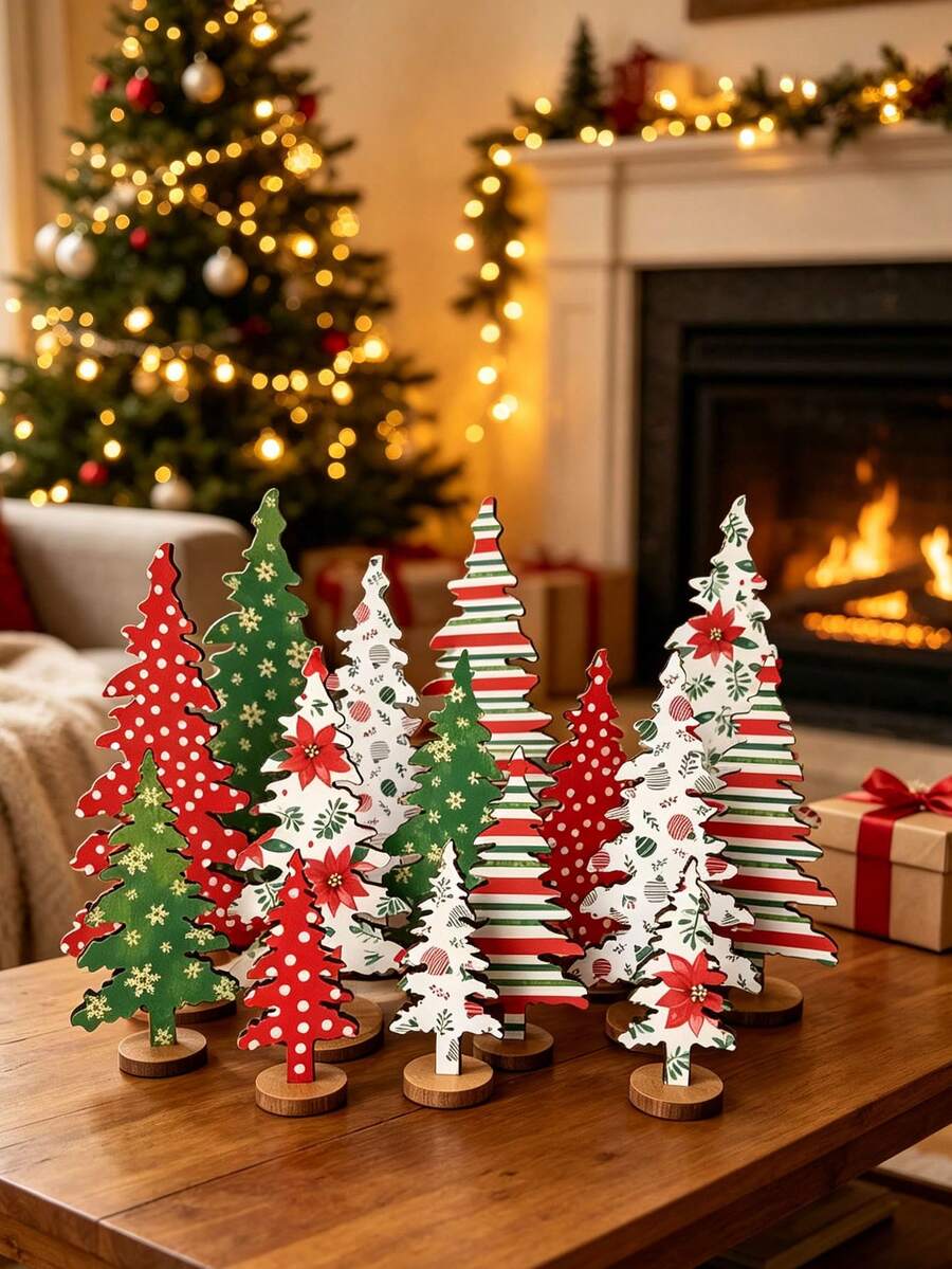 10pcs/5pcs Ornamen Meja Pohon Natal Kayu, Dekorasi Meja Makan Natal, Tersedia Berbagai Motif, Tanda Pohon Natal Kecil, Dekorasi Tengah Meja Meriah, Cocok Untuk Penggunaan di Rumah, Dekorasi Natal Dalam Ruangan. - Beraneka warna - View 1