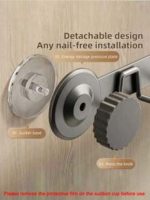 Heavy-Duty Suction Cup Wall Hook Rack - No Need For Drilling, Self-Adhesive Design, Removable Plastic/Metal Coat Rack, Suitable For Bathrooms And Behind Doors, Strong Load-Bearing Capacity, Easy Installation, Bathroom Storage - Multicolor - View 4
