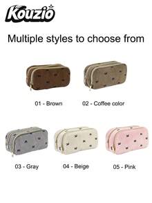 Cute Bow Pattern Corduroy Pencil Case, Large Capacity Double Layer Zipper Pen Pouch With Organizer Slots, Portable Stationery And Cosmetic Storage Bag For School, Office And Travel - Bow-tie Style - View 4