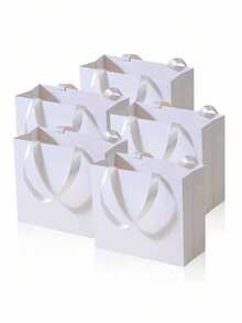 1/5pcs Colorful High-Quality Gift Paper Bags With Satin Ribbon Handles, Suitable For Valentine's Day, Wedding, Birthday, Christmas, Anniversary And Business Occasions (Large, Medium And Small) - White - View 1