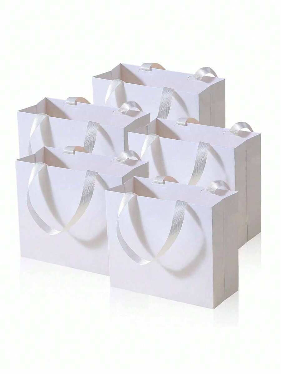 1/5pcs Colorful High-Quality Gift Paper Bags With Satin Ribbon Handles, Suitable For Valentine's Day, Wedding, Birthday, Christmas, Anniversary And Business Occasions (Large, Medium And Small) - White - View 1