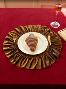1/2/4pcs Round Pleated Ruffle Placemats, Creative Table Decor For Home Gatherings, Parties, Christmas And Daily Decoration - Coffee Brown - View 4