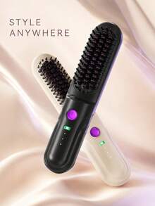 Portable Wireless Hair Straightening Brush, 2600mAh USB-C Rechargeable Styling Brush, 3 Temperature Settings, Compact Wireless Straight & Wavy Hair Styling Comb - Multicolor - View 3