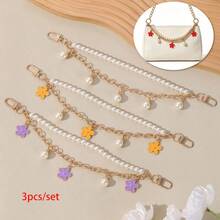 1pc/3pcs Women's Floral Pearl Chain Bag Strap Charm, Creative Personalized Bag Decoration Shoulder Strap, Keychain Pendant - Multicolor - View 5