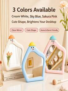 1pc DIY New Adjustable Cartoon Makeup Mirror, Cute Portable Desktop High-Definition Beauty Mirror For Students - 1PC - View 2