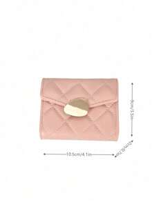 Quilted Bifold Card Wallet For Women, Oval Gold Metal Clasp, Accordion Multi-Card Slots, Slim PU Pocket Purse - Pink - View 6