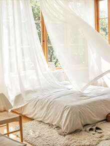 2pcs Pure White Soft Textured Sheer Curtains, High Transparency Soft Light Gauze, Living Room Bedroom Decorative Window Sheers, Multi-Functional Fabric - White - View 4