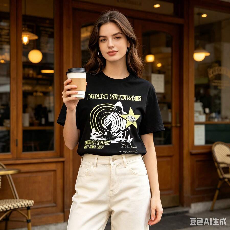 Silver Balloon  Letter Printing T Shirt American Retro Loose Casual Unisex  Round-Neck Short-Sleeve Shirt - Black 2 - View 1