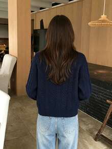 Autumn/Winter Soft & Sweet Knitted Sweater, Retro Cable Knit High-Quality Pullover For Women - Navy Blue - View 10