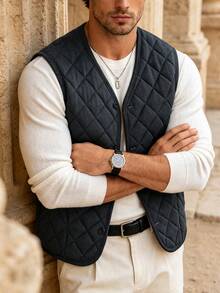 Men's Autumn/Winter Fashion Sleeveless Round Neck Cotton Padded Vest, Suitable For Daily Commute And Vacation - Grey - View 2