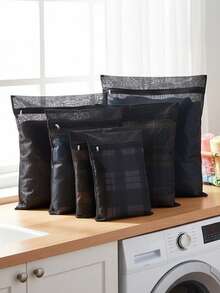 1/3/6pcs Black Mesh Laundry Bag Machine Washing Clothes Storage Bag Underwear Bra Delicates Protection Zipper Closure Household Cleaning Essential Organize - Multicolor - View 2