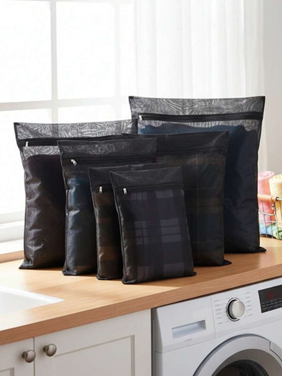 1/3/6pcs Black Mesh Laundry Bag Machine Washing Clothes Storage Bag Underwear Bra Delicates Protection Zipper Closure Household Cleaning Essential Organize
