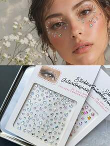 2Pcs 3D Iridescent Colorful Crystal Diamond Face Rhinestone Stickers Multi-Shape Star Moon Face Jewels, Self‑Adhesive Glitter Eye Face Body Decor Stickers For Rave Music Festival Party - Multicolor - View 4