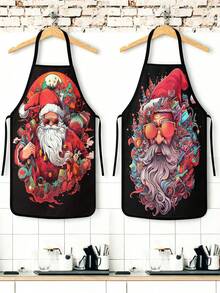 4pcs Christmas Cartoon Character Print Apron Set, Penguin Santa Snowman Elf Pattern Kitchen Cooking Baking Aprons For Holiday Party Home Decoration - Multicolor - View 11