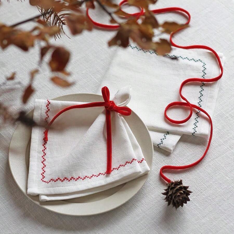 1/2/4pcs White Colorful Line INS Style Tree Branch Square Napkins, Embroidered Food Photography Props Background Cloth Placemats Tablecloths - Multicolor - View 1