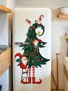 1pc Funny Santa Claus & Christmas Tree Wall Sticker, Removable Self-Adhesive Home Wall Decal, Suitable For Walls, Parties, Holiday Decoration - Multicolor - View 4