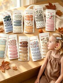 6Pcs Kids Floral Plaid BB Hair Clips, Sweet Lace Trim Fabric Snap Barrettes For Girls Daily Hair Accessories - Multicolor - View 1