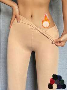 1/3 Pairs Multi-Color Autumn/Winter Fleece Lined Tights, 100g Thin Fleece Skinny Leggings, Multiple Colors Available, Snug Fit To Show Off Perfect Leg Shape - Multicolor - View 3