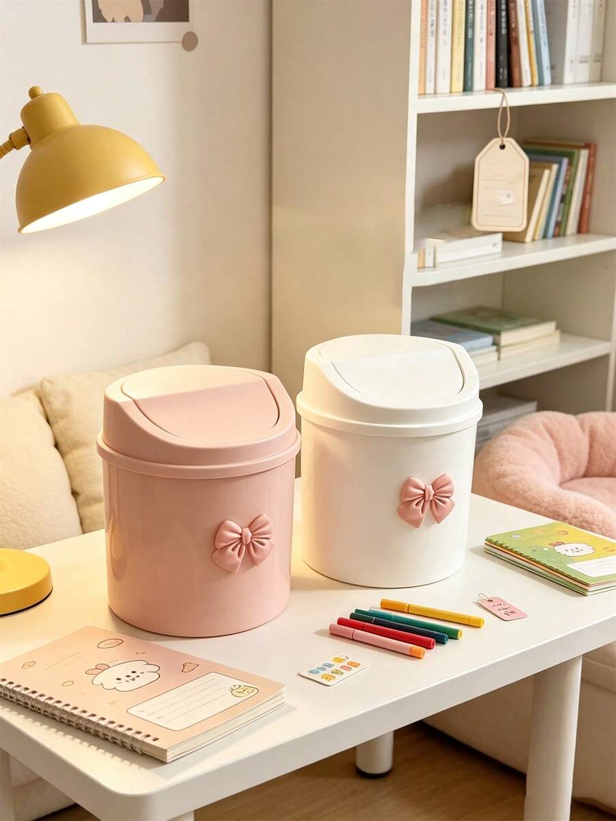 1pc Bowknot Decor Mini Cylindrical Storage Bucket, Baby Room Desktop ...