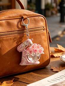 2D Flat Pink Vertical Blender Flower Keychain, Vintage Bird & Flower Print Blender Pendant. Baking Gift, Cooking Enthusiast Souvenir, Car Key, Backpack, Wallet, Handbag, Purse Charm, Gift For Baker, Cooking Enthusiast, Pastry Chef, Florist, Suitable Birthday Gift, Halloween, Christmas - Multicolor - View 2
