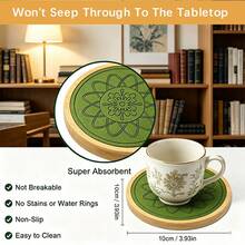 6/4pcs Bamboo Coaster Set, Absorbent Coffee Cup Coasters, Non-Slip, Non-Stick, Suitable For Various Cups And Wooden Tables - Multicolor - View 5