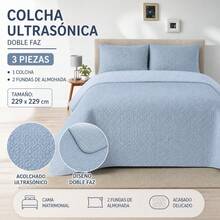 Enfärgat överkastset med matchande örngott, quiltat sängöverkast med relieftextur, tillgängligt i 180x270, 200x270, 235x270 och 250x270 cm - BLÅ - Visa 1