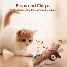 Interactive Chirping Bird Cat Toy With Flapping Wings, Non-Flying Bird Cat Toy, Simulated Flight Electric Sparrow Vibrating Hunting Pet Toy For Indoor Use (Brown Upgraded Version) - A - View 6