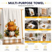 2pcs Pumpkin & Maple Leaf Print Kitchen Towels, Autumn Pastoral Style Hand Towels, Suitable For Thanksgiving, Autumn Kitchen Decor, Harvest Celebration, Farm Theme Decoration, Baking & Cooking And Daily Home Use - Multicolor - View 7