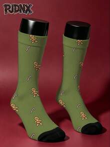 phantombear 1 Pair Army Green Bottom Funny Bikini Gingerbread Man Candy Cane Print Mid-Calf Socks For Women, Quirky Christmas Style Socks (Print Position Random) - Multicolor - View 6