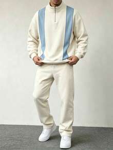 Men's Minimalist Stand Collar Half-Zip Sweatshirt And Casual Sports Pants Set - Multicolor - View 4