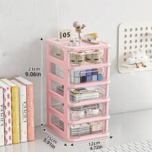 3-Layer/4-Layer/5-Layer Mini Stackable Storage Drawers, Plastic Vanity With Drawers, Suitable For Arts And Crafts, Small Tools, Sewing Accessories, Stationery And Hardware, Pink Frame - Multicolor - View 6