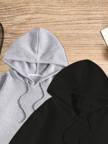 Women's Plus Size 2pcs Solid Color Hooded Sweatshirts With Drawstring And Warm Lining, Autumn/Winter Warm Clothing, Autumn/Winter Sports Sweatshirts, Suitable For Sports, Casual Occasions And Daily Wear - Multicolor - View 3